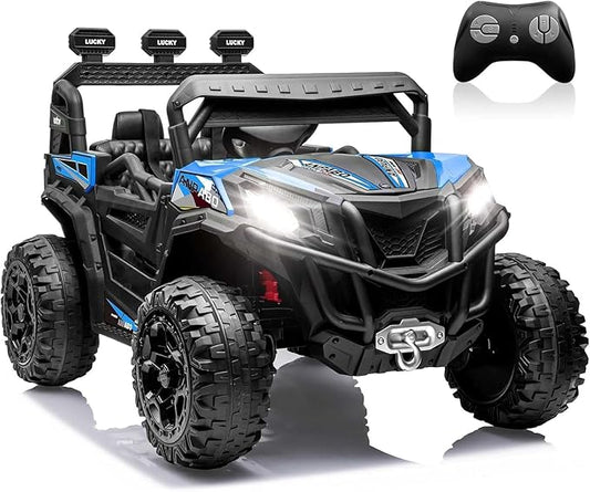 ANPABO 24V Ride on Toys for Big Kids w/Remote Control, 4X75W Motors, Max 4.5MPH, 4WD/2WD Switchable, 4 Shock Absorbers, 19" Spacious Seat, Bluetooth, Electric Car for Kids (Blue)