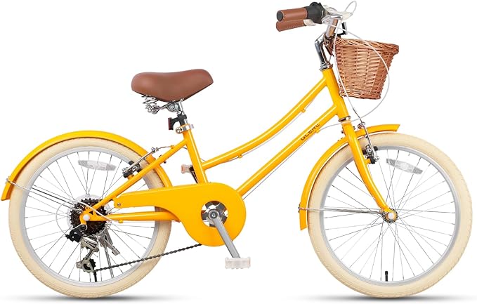 Glerc 20 24 26 Inch Beach Cruiser Bike, 6-Speed Hybrid City Bicycle for Girls Youth and Over 6 Years Old, Missy Bike with Wicker Basket & Lightweight, Multiple Colors