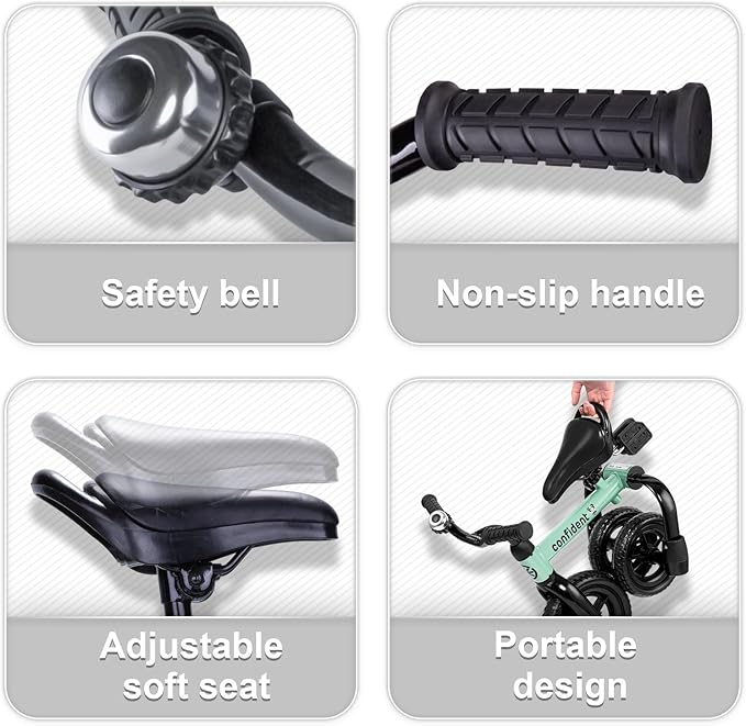 YGJT 3 in 1 Tricycle for Toddlers Age 2-5 Years Old, Folding Kids Balance Bikes with Adjustable Seat and Removable Pedal, Ride-on Toys for Infant, Gift for Baby Boys Girls Birthday (Mint Green)