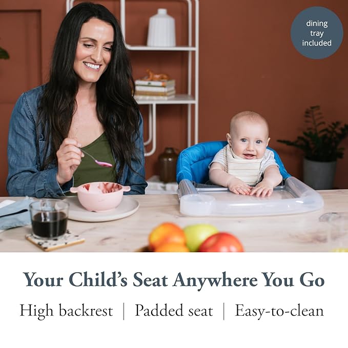 Inglesina Fast Table Chair - Light Blue + Fast Dining Tray - Portable Baby High Chair - for Babies & Toddlers to 37 lbs - Fits Tables 0.8'' to 3.5'' Thick - Compact & Easy to Use - Travel Bag Included