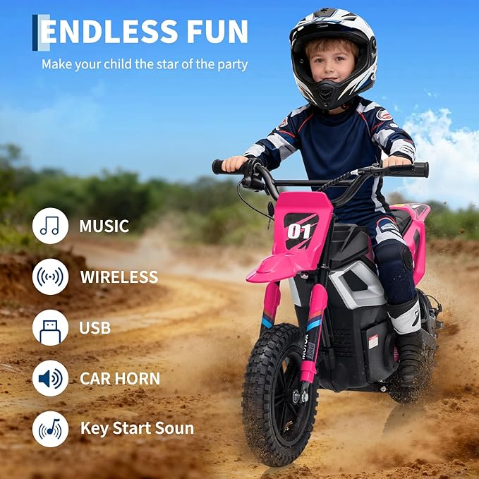24V Electric Dirt Bike for Kids, 350w Electric Motorcycle for Kids - Up to 13.67Mile/h Long-Range, Ride on Motorcycle with Rear Wheel Suspension, 12 Miles Range, Twist Grip Throttle, Rubber Tire
