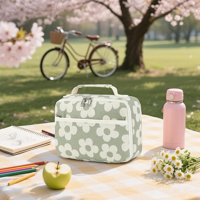 Bluboon Insulated Lunch Bag for Girls & Boys, Corduroy School Lunch Box with Cooler & Organizer Compartments, Leak-Proof Lunch Tote for School, Travel