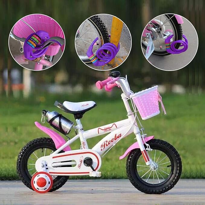 Bike Lock Cable Resettable Cable Lock Self Coiling 5 Digit Combination Bike Lock 4 Feet 120cm (Purple)