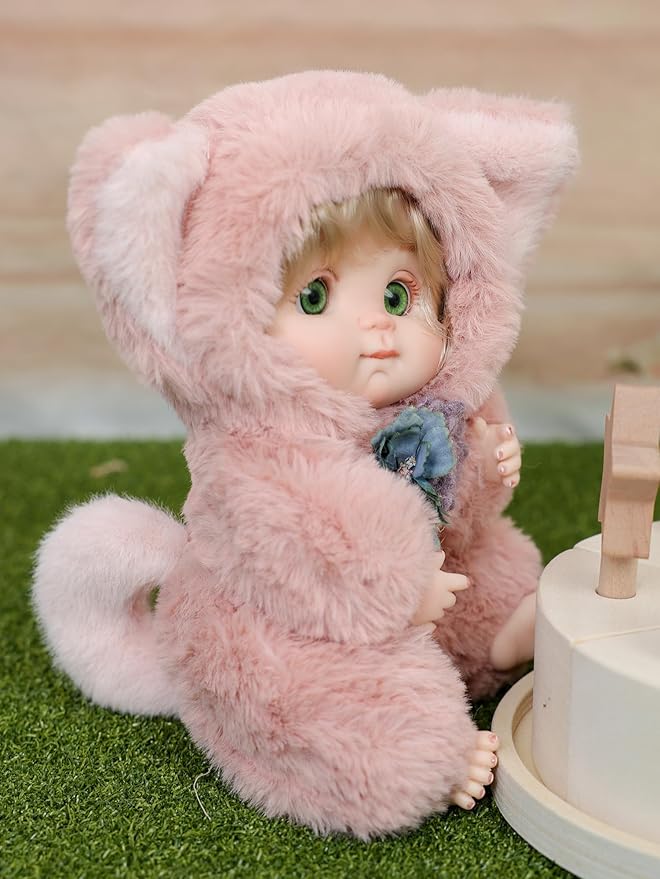 Reborn Baby Doll 10 Inch – Realistic Vinyl Girl with Green Eyes in Pink Fox Outfit – Collectible Comfort Gift for Girls