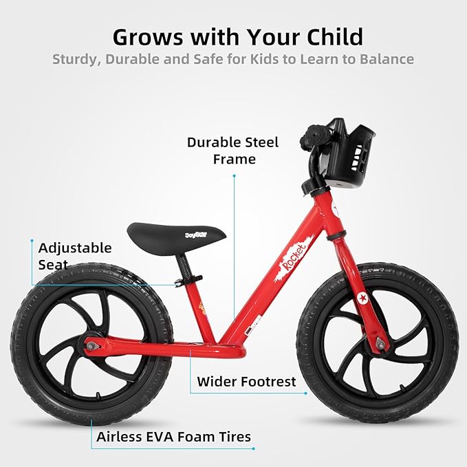 JOYSTAR 12/14 Inch Kids Balance Bike for 18months-5 Years Old Boys Girls, Lightweight Toddler Balance Bikes with Footrest and Handlebar Basket or Doll Seat