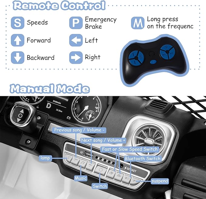 OTTARO 2 Seater Ride on Truck, 12V Large Electric Vehicles Battery Powered Cars for Kids with Remote Control, Spring Suspension, LED Lights, Music (White)