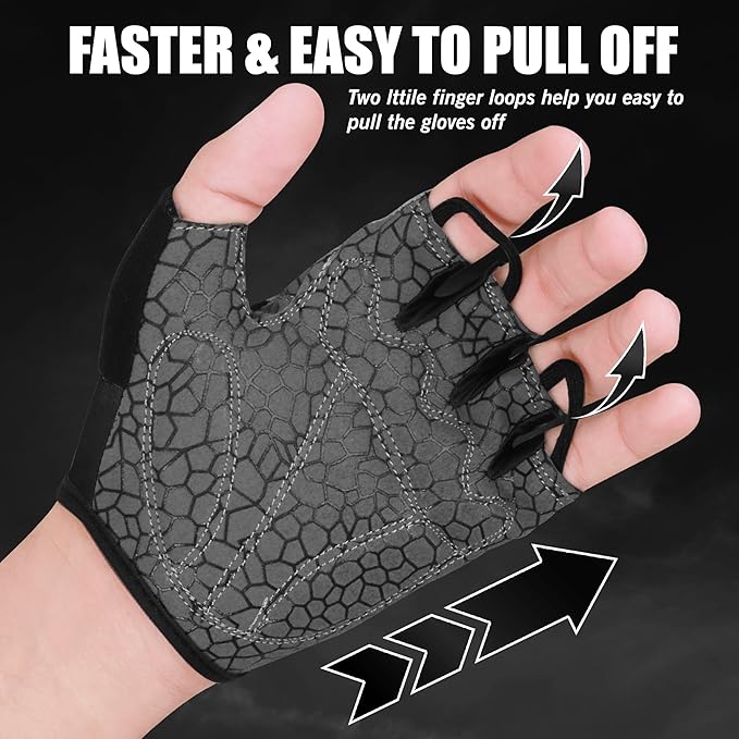 Cycling Gloves Half Finger Unisex Padded Grips Palm Bicycle Summer MTB Bike Gloves for Men Women Non-Slip Fingerless Short Mountain Bike Sports Hiking Climbing Gym