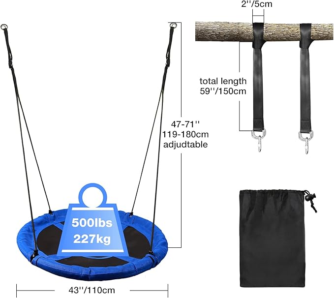 RedSwing 43" Saucer Tree Swing for Kids Indoor Outdoor, Large Round Swing, 500 Lbs Weight Capacity, Perfect for Tree, Swings Set, Backyard, Playground, Easy Install