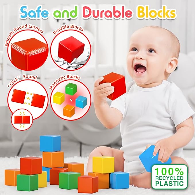 Magnetic Blocks, 1.41 inch Large Magnetic Building Blocks for Toddlers 3 4 5 6 7 8 Years Old Boys Girls, 3D Magneti Cubes for Kids,Montessori Toys Sensory STEM Education Preschool Magnet Toys 1-3Gift