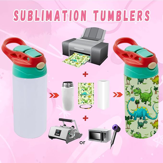 Kids Sublimation Tumbler Bulk,6 Pack 12oz Stainless Steel Sublimation Blank Sippy Cup,Double Wall Insulated Kids Tumbler with Handle,Spill Proof lid,for Water,Drinks