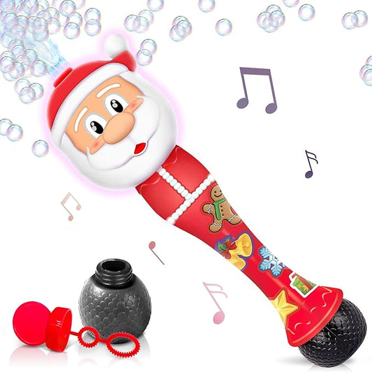 ArtCreativity Light Up Christmas Santa Bubble Wand for Kids, Xmas Gifts for Kids, 14" Bubble Blower with Light & Sound, Bubbles for Toddlers, Christmas Goodie Bag Stocking Stuffers for Toddlers