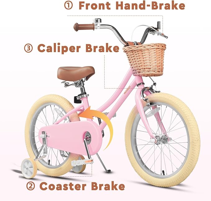 Petimini Girls Bike with Basket for 2-12 Years Old Kids, 12 14 16 18 20 Inch Bicycle with Bell Training Wheels Basket, Multiple Colors