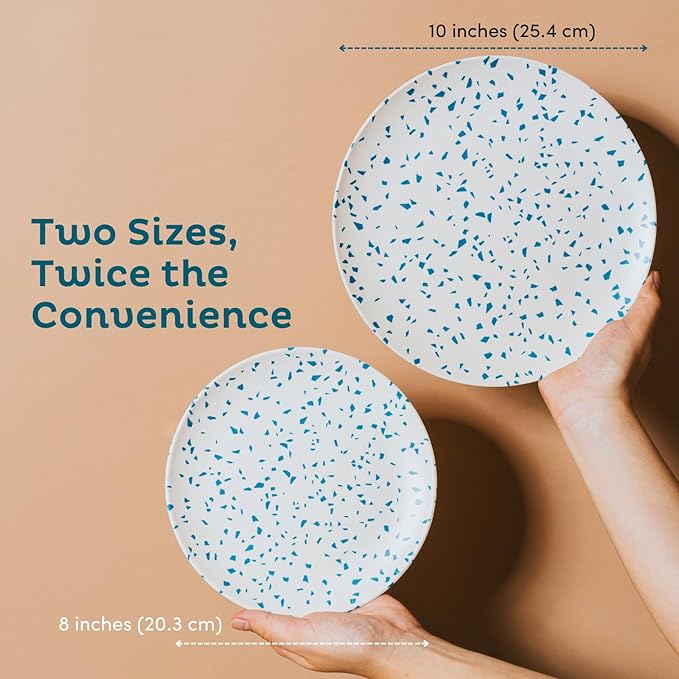 Nook Theory 4 Pack Reusable Bamboo Plates - Non-Toxic Toddler and Kids Plate, Dishwasher Safe, Not Microwavable Dinnerware (Terrablue 10")