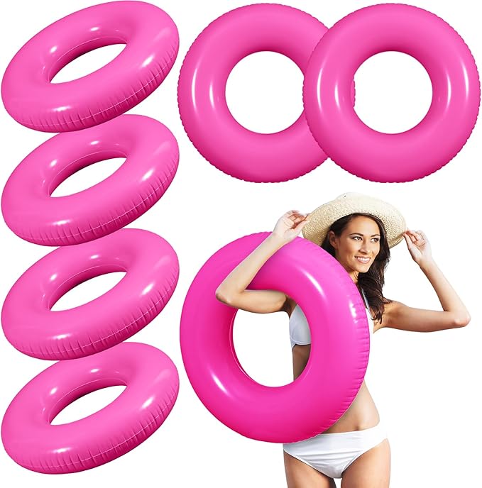 6 Pcs Inflatable Pool Floats 28 Inches Swim Tube Bulk for Adults Swimming Ring Pool Floaties for Beach Party Decorations Women and Men River Lake Summer Vacation Holiday (Rose Pink)