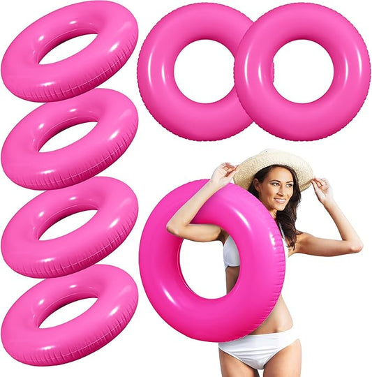 6 Pcs Inflatable Pool Floats 28 Inches Swim Tube Bulk for Adults Swimming Ring Pool Floaties for Beach Party Decorations Women and Men River Lake Summer Vacation Holiday (Rose Pink)