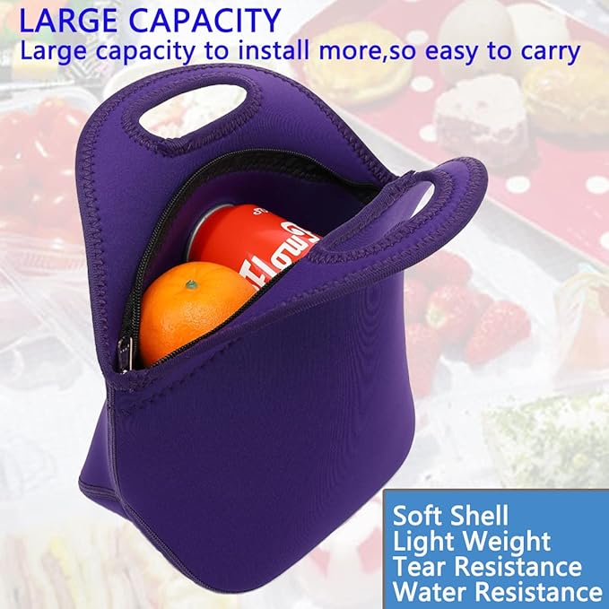 FlowFly Neoprene Kids Lunch box Insulated Soft Bag Mini Cooler Thermal Meal Tote Kit for Boys, Girls,Men,Women,School,Work, Office, Purple