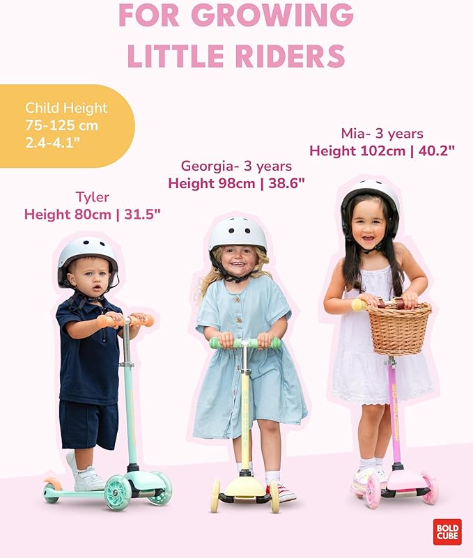 Teeny | 3 Wheel Mint Scooter for Kids & Toddlers Ages 3-6 Years | Flashing Wheels | Height Adjustable 53 to 70 cm | My First Scooter