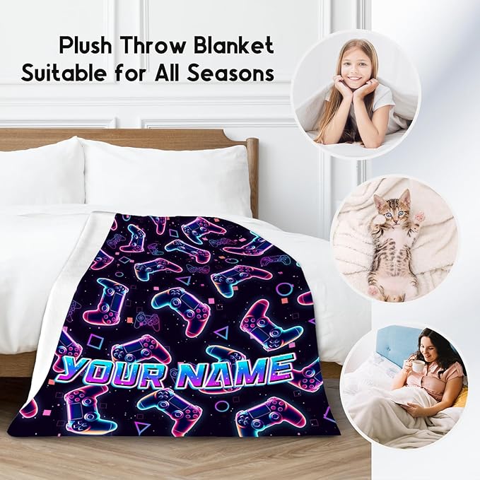 Gamer Blanket Gifts - Personalized Boys Blankets for Kids - 4 Sizes Cozy Soft Cool Gaming Throw for Teens Adults