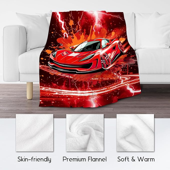 Toddler Blanket - Kids Blankets with Car Gifts for Boys - 30x40 Inches Soft Flannel Racing Car Throws for Nap Office