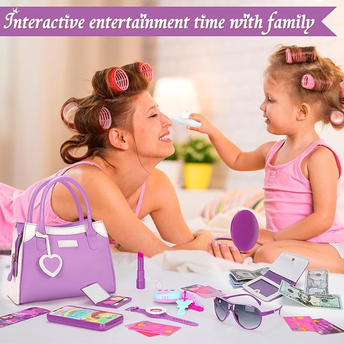 Officygnet Girls Toys for 3 4 5 6 7 8 Year Old - Pretend Princess Play Purse Toys for Little Girl, Toddler Purse with Accessories, Kids Toy Purse Birthday for Girls Ages 2-4 3-5 4-5 6-8 (Purple)