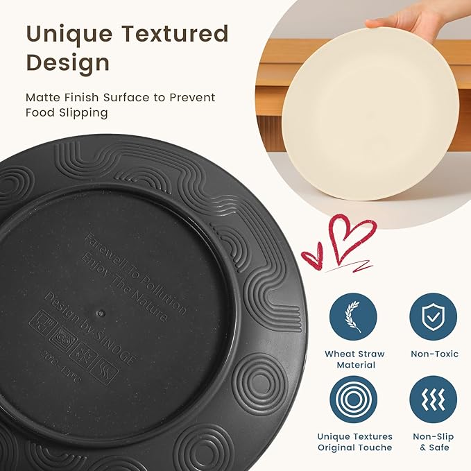 Homienly Wheat Straw Dinnerware Set - Dinner Plates, Cereal Bowls, Drinking Cups Set, Unbreakable 16 PCS Dish Set, Microwave and Dishwasher Safe Dishes for Home, Outdoor - Grey Stone