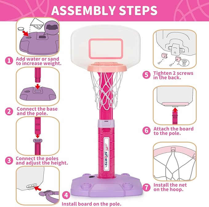 Toddler Basketball Hoop Indoor for Age 1-3, Adjustable Kids Basketball Hoop, Mini Basketball Hoops with 3 Balls for Outdoor Poolside, Birthday Christmas Sport Toys Gift for Baby Boy Girl 1 2 3 4, Pink