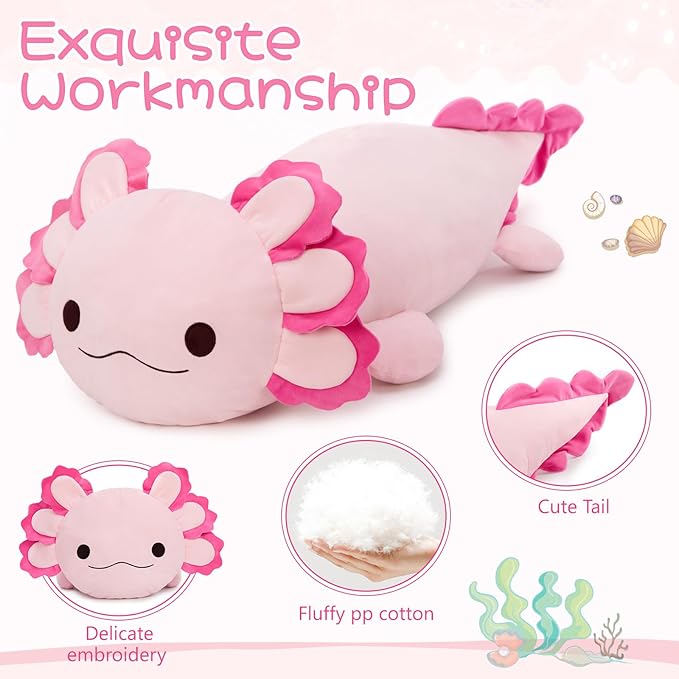 MaoGoLan 47" Giant Axolotl Stuffed Animal,Ultra Soft Salamander Kids Body Pillow Plush,4 Feet Jumbo Throw Pillow Plushie for Axolotl Lover,Home Decor,Gifts