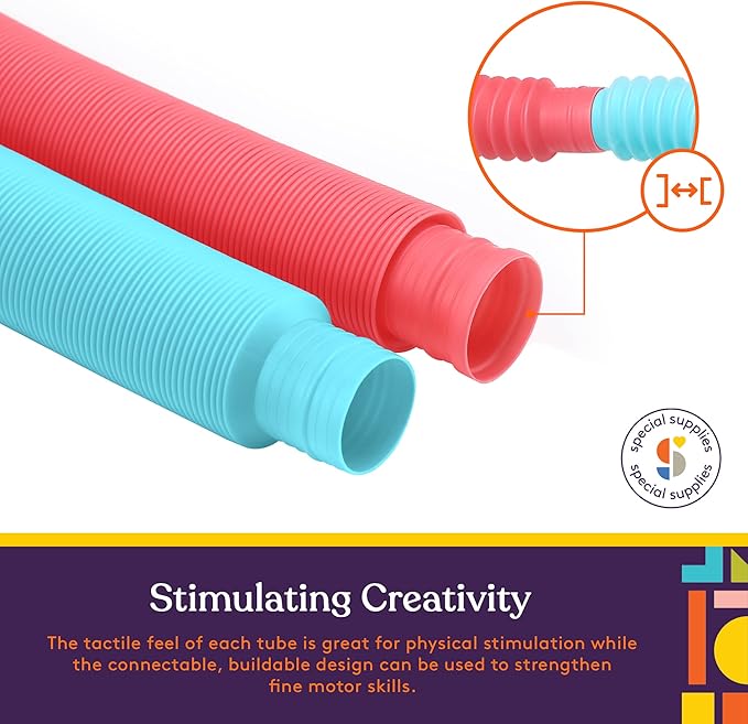 Special Supplies Fun Pull and Stretch Tubes for Kids - Pop, Bend, Build, and Connect Toy, Provide Tactile and Auditory Sensory Play, Colorful, Heavy-Duty Plastic (30-Pack Primary Colors)
