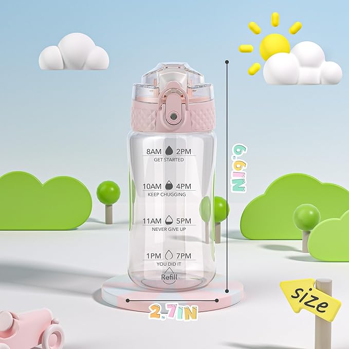 OLDLEY 12oz Kids Water Bottle for School - Motivational With Silicone Straw, Leak-Proof Tritan BPA-Free, Reusable for Girls Boys, Cerulean