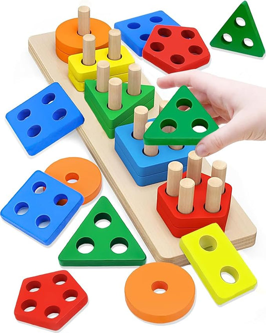 Montessori Toys for 1 2 Year Old Boys Girls, 1 2 Year Old Boys Girls Birthday Gifts Kids Baby Toddler Toys for Age 1-2,Wooden Blocks Sorting Education Learning Shape Toddler Puzzles Toy