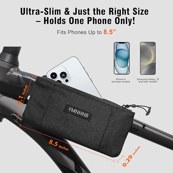 Bike Frame Bag – Water-Resistant Top Tube Bike Bag, Minimalist Bicycle Storage Pouch for Smartphone & Cards, Fits Road & Mountain Bikes