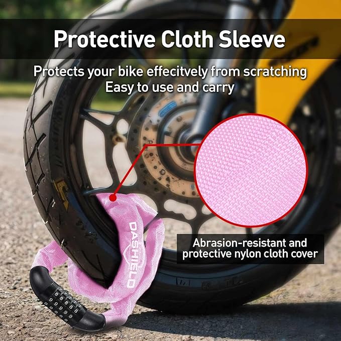 Bike Chain Lock Security 5 Digit Resettable Combination, 51.2 inches Heavy Duty Anti Theft Lock Chain for Bicycle, Motocycle, Scooter, Gate, Fence (Pink, 4.2ft)