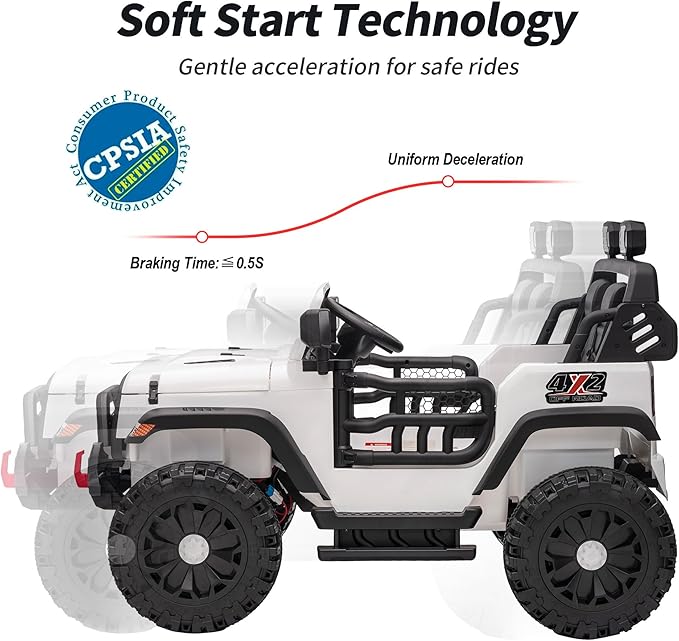 2 Seater Ride on Car Truck, 12V Kids Electric Ride on Toy for Big Kids Age 3-8 w/Remote Control- White