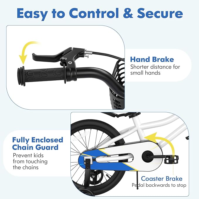 COSTWAY Kids Bike, 12 14 16 18 Inch Toddler Bike for Boys & Girls Aged 3-8 Years Old, Kids Bicycle w/Removable Training Wheels, Handbrake & Coaster Brake, Basket, Bell