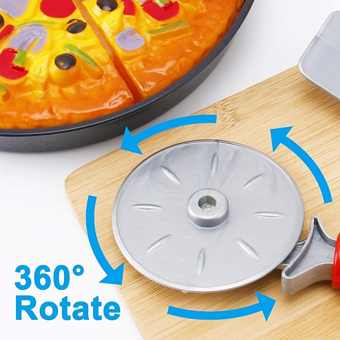 11 PCS Pizza Party Toy Play Set for Kids, Pizza Pie Pretend Play Food - Slice and Serve Plastic Kitchen Cooking and Cutting Playset