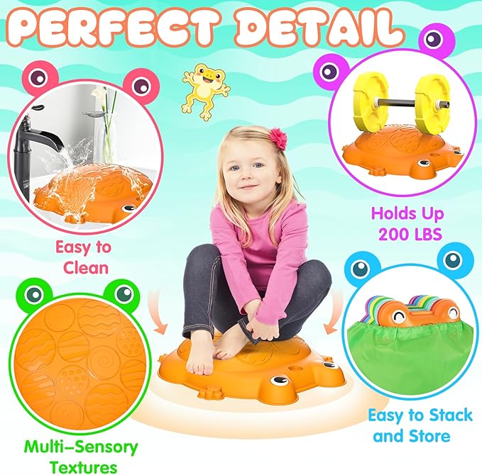 Stepping Stones for Kids, 8 Pcs Frog Non-Slip Balance Steps Stones Sensory Toys for Toddler Ages 3-5, Obstacle Course Coordination Game, Indoor Outdoor Yard Games for Boys Girls