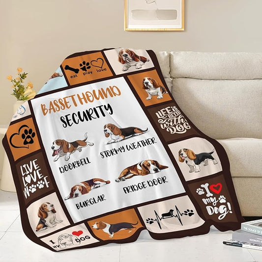 Basset Hound Blanket Basset Hound Dog Throw Blanket Gifts for Girls Women Kids Boys Adults Men Super Soft Cozy Plush Fluffy Fuzzy Fleece Blanket Home Decor 50''X60''