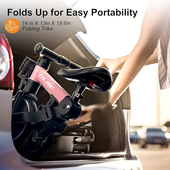 Glaf Tricycle for Toddlers 1-3 Toddler Bike Tricycles with Push Handle 2-4 Years Baby Bike Boys and Girls Balance Bike Birthday Toys with Removable Pedals Adjustable Seat Height and Backrest (Pink)