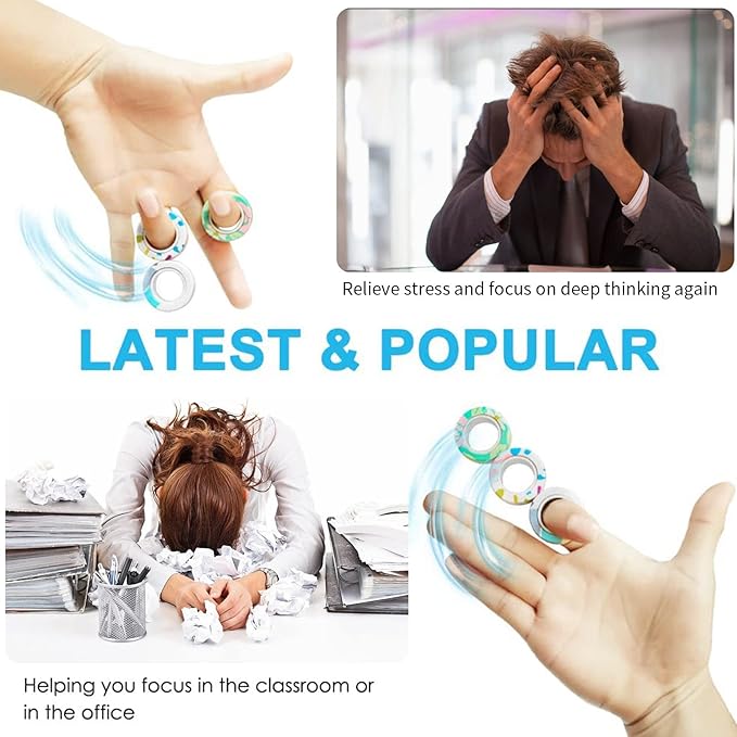 18Pcs Magnetic Rings Fidget Toys Spinner Set Stocking Stuffers for Kids Christmas Party Favors,Finger Magnet Rings Endless Hours of Fun ADHD Stress Relief Fidget Spinners for Birthday for Adults Teens