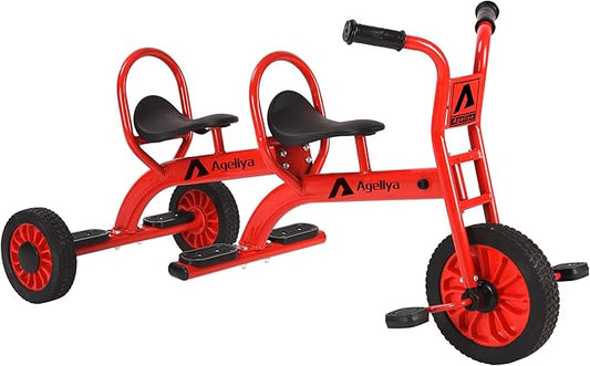 Kids Tricycles for Preschoolers Ages 3+, Ideal Outdoor Playground & Daycare Yard Trike with Passenger Seat, Durable Metal Pedal Kids Tandem Tricycles, Sturdy Carbon Steel Frame, Solid Rubber Tires