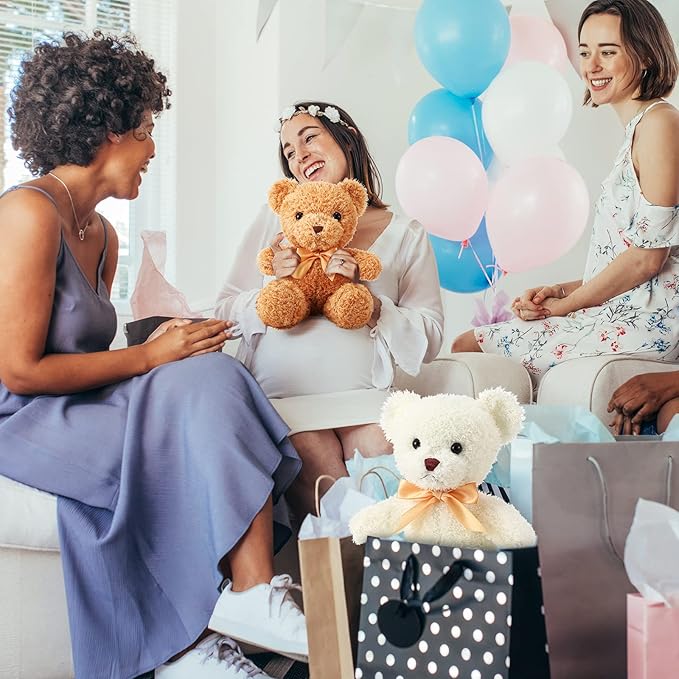 Lenwen 18 Pcs Bear Stuffed Animals Bulk 12 Inch Soft Plush Bears Doll Small Stuffed Toy for Boy Girl Baby Shower Valentines Christmas Birthday Decor Gift Party Favors(Light Brown, White)