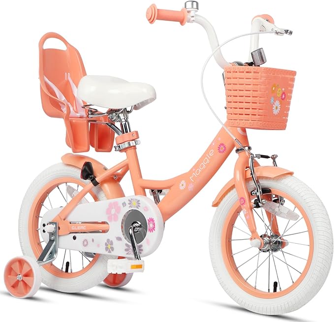 Glerc Maggie Girls Bike, 12-20 Inch Kids Bike for 2-13 Years Old Children, Princess Style Kids Bicycle with Doll-Seat & Basket & Training Wheels, Multiple Colors