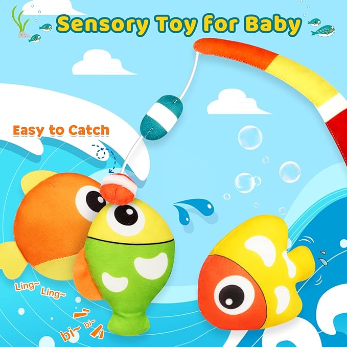 KMUYSL Baby Toys 6-24 Months, My First Tackle Box Plush Toys -4 Pcs Sensory Playset Soft Toys with Squeaker Crinkle for 6-24 Months Newborn Infant, Birthday for Boys Girls
