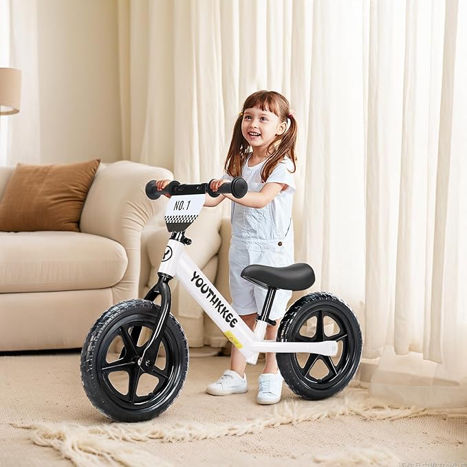 12 Inch Toddler Balance Bike for 1-3 Year Olds, No-Pedal Bike with Tool-Free Adjustable Seat, Quick Assembly, Gift for 1-3 Year Old Boys & Girls with Customizable Plate