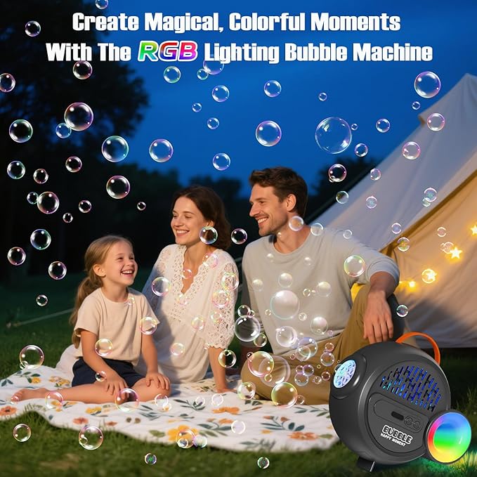Bubble Machine for Kids Toddlers,Automatic Bubble Maker with RGB Light,Rechargeable Type-C Charge Bubble Blower,Bubble Toy for 3 4 5 6 7 Year Old Boy Girl,Outdoor Party Wedding Birthday Gifts(Gray)
