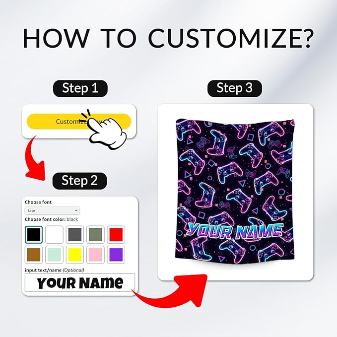 Gamer Blanket Gifts - Personalized Boys Blankets for Kids - 4 Sizes Cozy Soft Cool Gaming Throw for Teens Adults