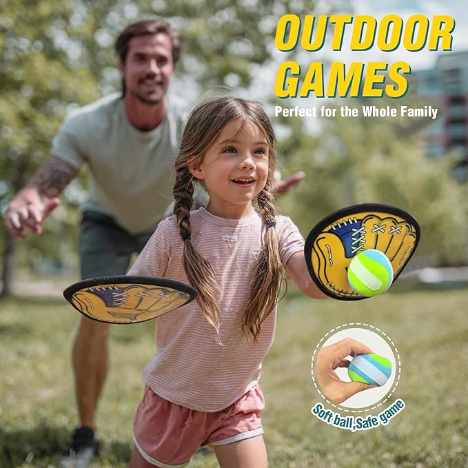 Toss and Catch Ball Game Set,Kids Toddler Baseball Glove & Catch Ball Toys,Kids Outdoor Games for Family,Toys for Beach Pool Yard Outside, Birthday Gift for Ages 3 4 5 6 7 8-12 Year Old Boys Girls