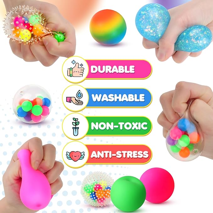 6 Set Squishy Sensory Stress Squeezing Balls forAdults: Best Calming Tool to Relieve Anxiety, Vent Mood and Improve Focus, Easter Basket Stuffers for Kids, Goodie Bag Stuffers