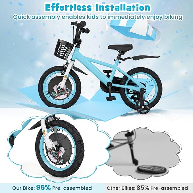 BABY JOY Rabbit Pilot Sporty Kids Bike, 12 14 16 18 Inch Child Bike for 3-8 Years Old with Adjustable Height, Training Wheels, Storage Basket, Handbrake & Coaster Brake, Kids Bicycle for Girls Boys