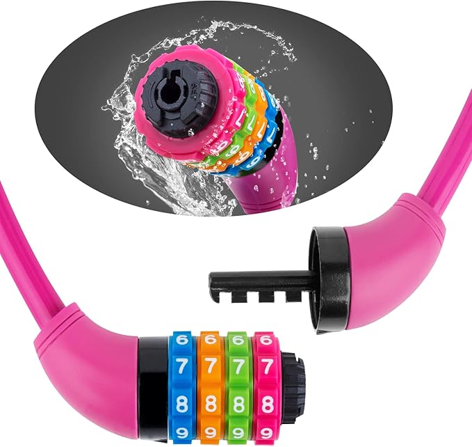 Bike Lock Cable, Bicycle Cable Lock with 4 Digit Combination & Alloy Lock Head, Resettable Combination Kids Bike Cable Lock, 2 Ft x ∅1/2 in (Rose Red)